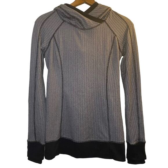 Lululemon Think Fast Hoodie Women Size 4 Heathered Herringbone Black Thumb Holes - Picture 1 of 4